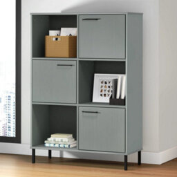Berkfield Bookcase With Metal Legs Grey 90X35X128.5 Cm Solid Wood Oslo