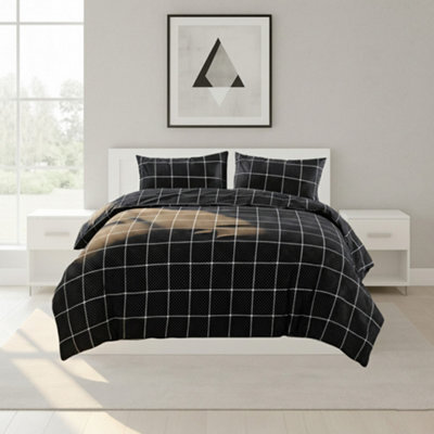 Box Dot Pattern Duvet Cover Set Soft Easy Care Contemporary Bedding Black - image 1