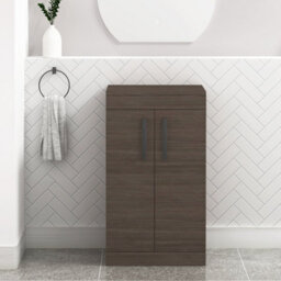 Royal Bathrooms Turin 500mm Grey Elm Floor Standing Worktop Vanity Unit - 2 Doors With Matt Black Handle - thumbnail 1