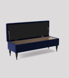 137Cm Safar Ottoman Bench With Storage And Turned Wooden Legs- Plush Velvet Shoes Bench - Sapphire Blue Chesterfield Storage Bench - thumbnail 2