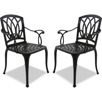 Homeology Positano 2-Large Garden And Patio Bistro Chairs With Armrests In Cast Aluminium Black - image 1