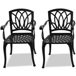 Homeology Positano 2-Large Garden And Patio Bistro Chairs With Armrests In Cast Aluminium Black - thumbnail 2