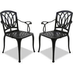 Homeology Positano 2-Large Garden And Patio Bistro Chairs With Armrests In Cast Aluminium Black - thumbnail 1