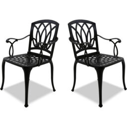 Homeology Positano 2-Large Garden And Patio Bistro Chairs With Armrests In Cast Aluminium Black - thumbnail 3