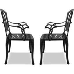 Homeology Positano 2-Large Garden And Patio Bistro Chairs With Armrests In Cast Aluminium Black - thumbnail 5