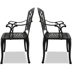 Homeology Positano 2-Large Garden And Patio Bistro Chairs With Armrests In Cast Aluminium Black - thumbnail 4