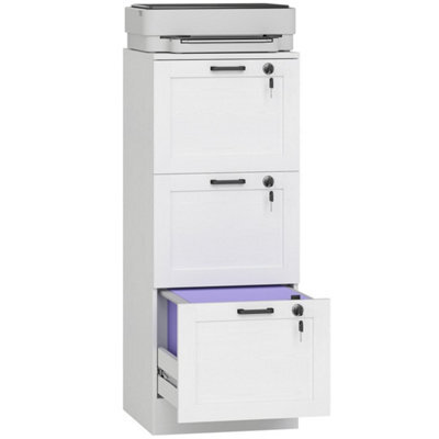 White & 3Drawers Filing Cabinet, Lockable File Cabinet For A4, Letter - image 1