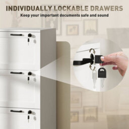 White & 3Drawers Filing Cabinet, Lockable File Cabinet For A4, Letter - thumbnail 5