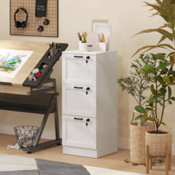 White & 3Drawers Filing Cabinet, Lockable File Cabinet For A4, Letter - thumbnail 6