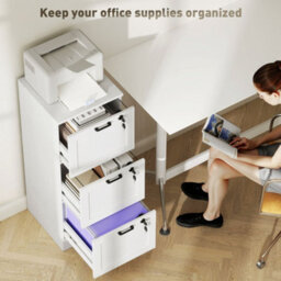 White & 3Drawers Filing Cabinet, Lockable File Cabinet For A4, Letter - thumbnail 3