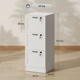 White & 3Drawers Filing Cabinet, Lockable File Cabinet For A4, Letter - thumbnail 2