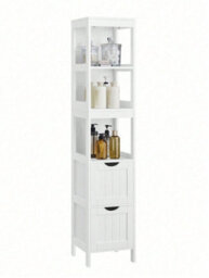 Songmics Vasagle Tall Bathroom Cabinet With Feet And Slim Column With 2 Drawers And 3 Open Compartments, 30 X 30 X 141.5 Cm, White - thumbnail 8