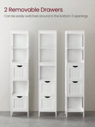 Songmics Vasagle Tall Bathroom Cabinet With Feet And Slim Column With 2 Drawers And 3 Open Compartments, 30 X 30 X 141.5 Cm, White - thumbnail 3
