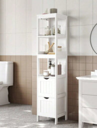 Songmics Vasagle Tall Bathroom Cabinet With Feet And Slim Column With 2 Drawers And 3 Open Compartments, 30 X 30 X 141.5 Cm, White - thumbnail 2
