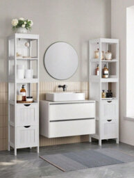 Songmics Vasagle Tall Bathroom Cabinet With Feet And Slim Column With 2 Drawers And 3 Open Compartments, 30 X 30 X 141.5 Cm, White