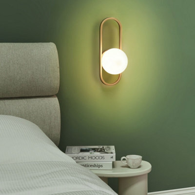 Beliani Gold Wall Lamp With Opaque Glass Shade, Geometric Oval Frame, Matt Iron Finish, Warm White Light - image 1