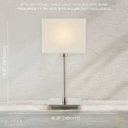 Happy Homewares Contemporary Satin Nickel Bedside Table Lamp With White Cotton Fabric Shade - thumbnail 6
