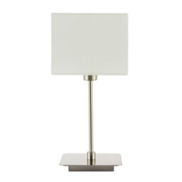 Happy Homewares Contemporary Satin Nickel Bedside Table Lamp With White Cotton Fabric Shade - thumbnail 4