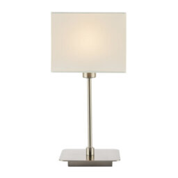 Happy Homewares Contemporary Satin Nickel Bedside Table Lamp With White Cotton Fabric Shade - thumbnail 3
