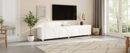 Btm Tv Cabinet Lowboard Sideboard With Arch Relief, 4 Doors, Metal Legs, Living Room Storage - thumbnail 8