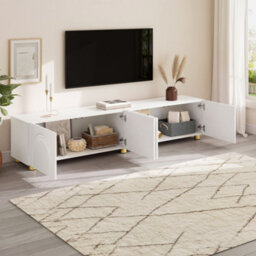 Btm Tv Cabinet Lowboard Sideboard With Arch Relief, 4 Doors, Metal Legs, Living Room Storage - thumbnail 9