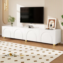 Btm Tv Cabinet Lowboard Sideboard With Arch Relief, 4 Doors, Metal Legs, Living Room Storage - thumbnail 1