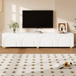 Btm Tv Cabinet Lowboard Sideboard With Arch Relief, 4 Doors, Metal Legs, Living Room Storage - thumbnail 4