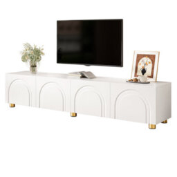 Btm Tv Cabinet Lowboard Sideboard With Arch Relief, 4 Doors, Metal Legs, Living Room Storage - thumbnail 2