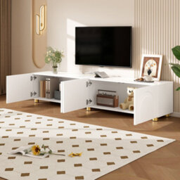 Btm Tv Cabinet Lowboard Sideboard With Arch Relief, 4 Doors, Metal Legs, Living Room Storage - thumbnail 3