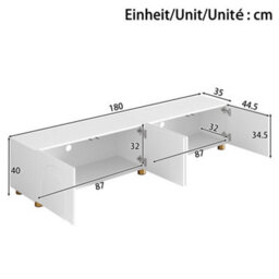 Btm Tv Cabinet Lowboard Sideboard With Arch Relief, 4 Doors, Metal Legs, Living Room Storage - thumbnail 6