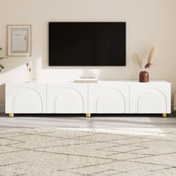 Btm Tv Cabinet Lowboard Sideboard With Arch Relief, 4 Doors, Metal Legs, Living Room Storage - thumbnail 7