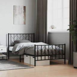 Berkfield Metal Bed Frame Without Mattress With Footboard Black 100X190Cm - thumbnail 1