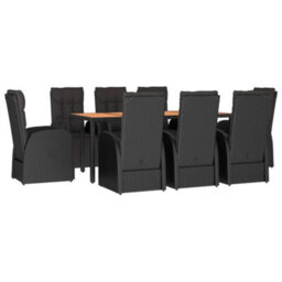 Berkfield 9 Piece Garden Dining Set Black Poly Rattan&solid Wood Acacia - thumbnail 3