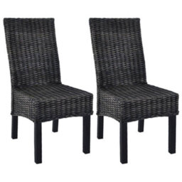 Berkfield Dining Chairs 2 Pcs Black Kubu Rattan And Mango Wood