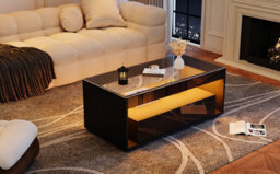 High Gloss Black Coffee Table With Open Storage, Glass Top, 2 Drawers & Led Lights - thumbnail 7