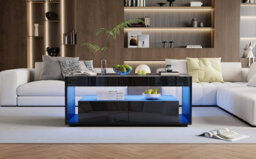 High Gloss Black Coffee Table With Open Storage, Glass Top, 2 Drawers & Led Lights - thumbnail 9