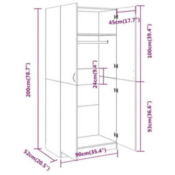 Berkfield Wardrobe Smoked Oak 90X50X200 Cm Engineered Wood - thumbnail 9