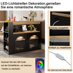 Abrihome Extendable Dining Table With Storage, Bar Bistro Table, Swivel, With 1M Led Strip (Adjustable Light Colour), Black - thumbnail 7