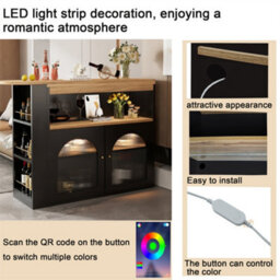 Abrihome Extendable Dining Table With Storage, Bar Bistro Table, Swivel, With 1M Led Strip (Adjustable Light Colour), Black - thumbnail 4