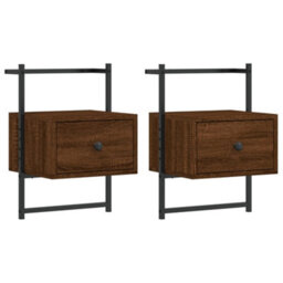 Berkfield Bedside Cabinets Wall-Mounted 2 Pcs Brown Oak 35X30X51 Cm Engineered Wood - thumbnail 2