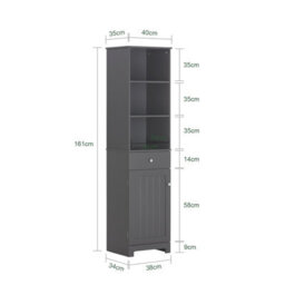 Sobuy Bzr17-Dg, Bathroom Storage Cabinet With 3 Shelves 1 Drawer 1 Cabinet, Grey,w40Xd35Xh161.5 - thumbnail 3