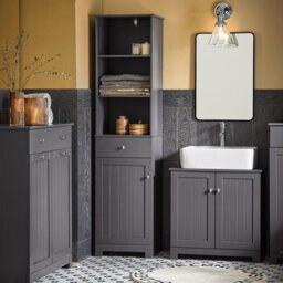 Sobuy Bzr17-Dg, Bathroom Storage Cabinet With 3 Shelves 1 Drawer 1 Cabinet, Grey,w40Xd35Xh161.5 - thumbnail 2