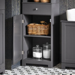Sobuy Bzr17-Dg, Bathroom Storage Cabinet With 3 Shelves 1 Drawer 1 Cabinet, Grey,w40Xd35Xh161.5 - thumbnail 4