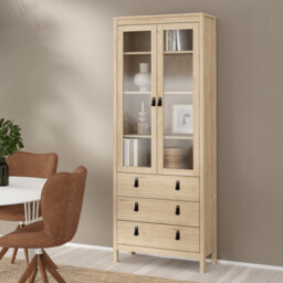 Furniture To Go Barcelona China Cabinet 2 Doors With Glass + 3 Drawers In Jackson Hickory Oak - thumbnail 8