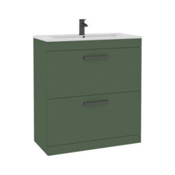 Royal Bathrooms Turin 800mm Floor Standing Vanity Unit Matt Green 2 Drawer Minimalist Basin With Matt Black Handles - thumbnail 6