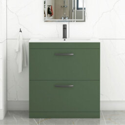 Royal Bathrooms Turin 800mm Floor Standing Vanity Unit Matt Green 2 Drawer Minimalist Basin With Matt Black Handles - thumbnail 1