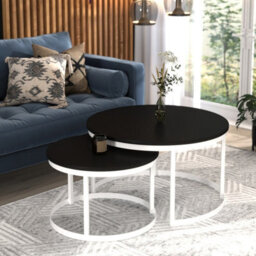 Okin 2 Piece Coffee Table Set Modern Metal Base With Durable Laminated Pvc Tops Large Small Duo Legs White Tabletop Black - thumbnail 2