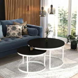 Okin 2 Piece Coffee Table Set Modern Metal Base With Durable Laminated Pvc Tops Large Small Duo Legs White Tabletop Black - thumbnail 3