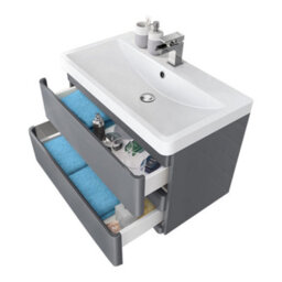 Sundaze Floor Standing 2 Drawer 800mm Gloss Grey Vanity Unit Basin Storage Bathroom Furniture - thumbnail 2