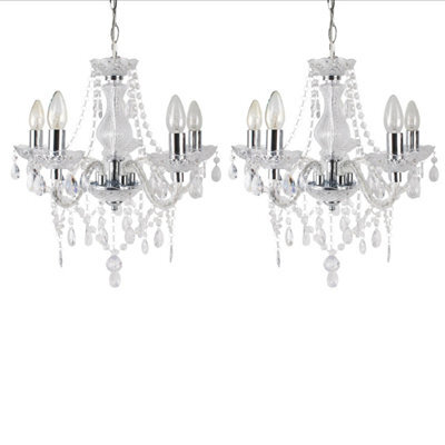 First Choice Lighting Set Of 2 Clear And Chrome Marie Therese Style 5 X 40W Chandelier - image 1